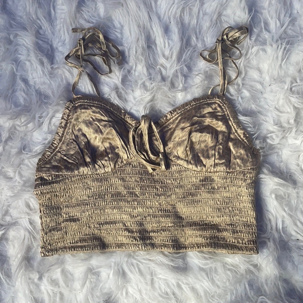 Tan Cropped tank top with faint cheetah print design